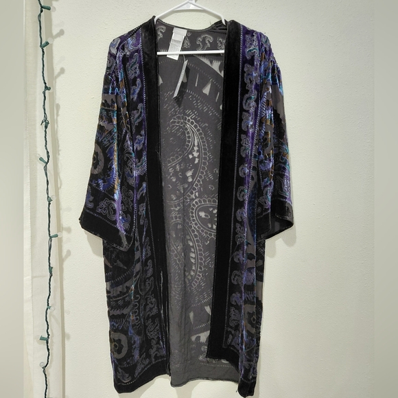 Chico's Tops - Chicos Velvet Burnout Kimono Navy Blue Black Whimsigoth Small New with Tags